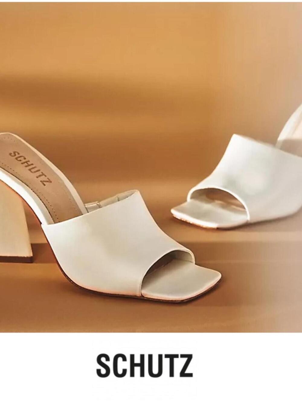 SCHUTZ | SZ 6 | Off-White Lizah Nappa Leather Block Heel Sandal Mule Shoes